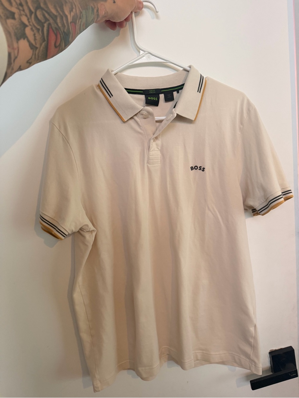 BOSS Beige Polo with Navy and Mustard Trim